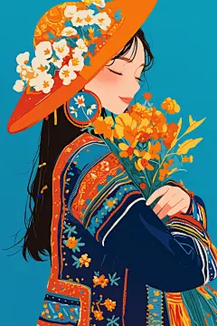 扁平化民族风东方人物图片插画
