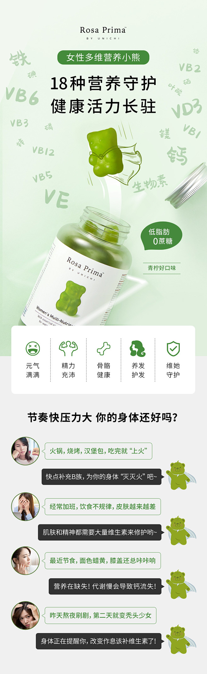 Unichi女性复合多种营养维生素小熊软...