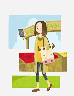 买菜的女孩免抠素材_新图网 https://ixintu.com 儿童插画 卡通 卡通人物 卡通动物 可爱 女孩 插画 故事插画