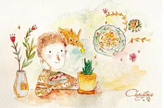 阿布酱  的插画 小男友水彩