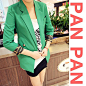 【PANPAN】XF-119 糖果绿双排扣豹纹内衬小西装