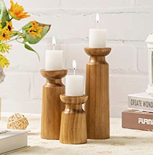 Wooden Candle Holder,Farmhouse Candle Holders Set of 3, Natural Pine ...
