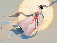 中秋节嫦娥月下飞舞祥云伴身插图卡通唯美手绘可爱古风插画壁纸