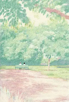 风景温柔简手绘插画色彩