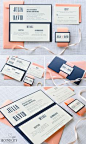 Navy Blue, Coral, and Ivory Wedding Invitation with Pocketfold and Thumbprint Heart Design - by Second City Stationery