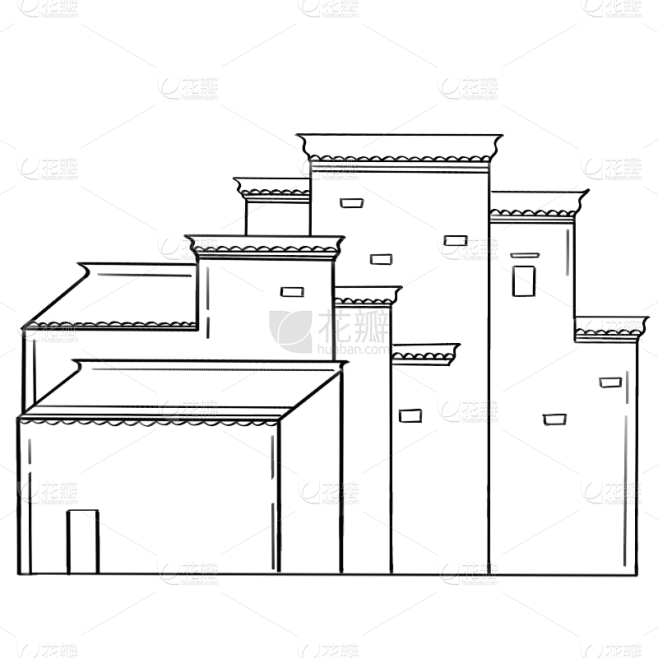 手绘-线条中式建筑元素
