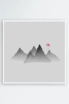 中国风水墨山水风景画远山山脉山峰