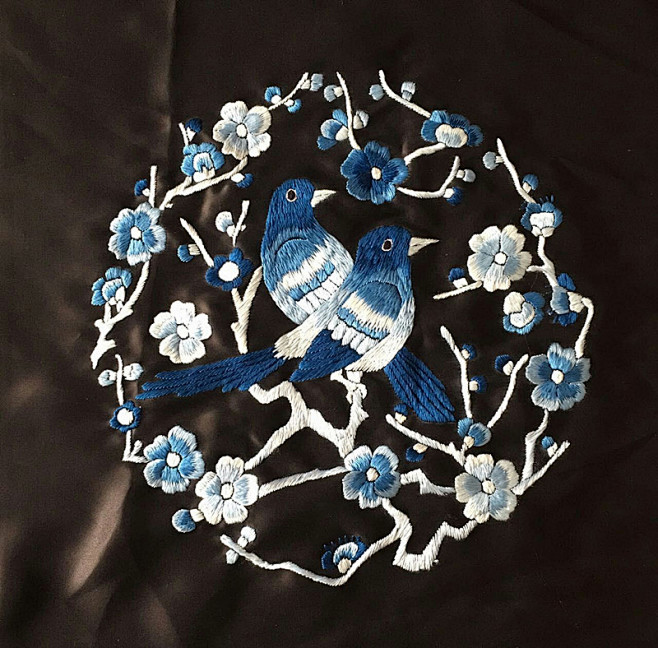 真丝纯手工刺绣团花绣片花鸟喜鹊登梅京绣绣...