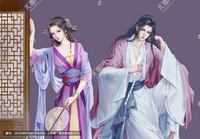古风情侣 古装情侣 立绘 化妆品包装图案...