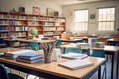 学生时代教室课桌椅场景摄影图