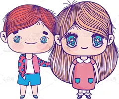 kids little girl and boy anime cartoon characters
