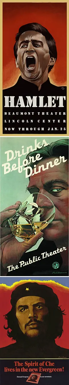 @海报赏：美国俄克拉荷马州图钉工作室—Paul Davis 设计作品:Davis 1938 年出，凭奖学金进入视觉艺术学校学习专业。并于1959 年加入图钉工作室。他与众不同的创作风格融合了超现实主义、美国早期画作和波普文化等元素，凭借出色的作品及能力， 在当时的插图领域占有一席之地。(hi--这里只有海报--关注@海报赏 )