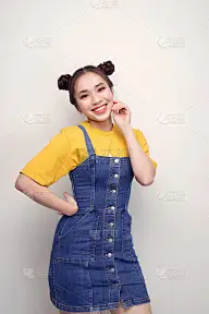近景照片美丽惊人的funky她她的夫人两个包子善良随和喜出望外的白色背景