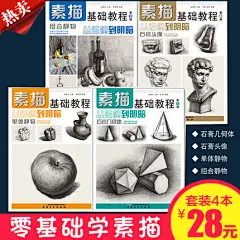 4册素描基础教程人物石膏几何体头像色彩静物线性结构高考艺考铅笔画手绘自学零基础绘画 画画本教程书临摹速写美术素描书入门教材