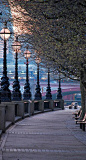 The Queen's Walk on the South Bank of the River Thames in London