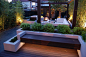 Floating bench with rendered planters & lighting