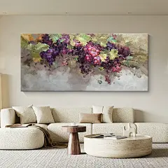 紫气东来纯手绘油画葡萄玄关装饰画客厅抽象水果丙烯硕果累累挂画-淘宝网