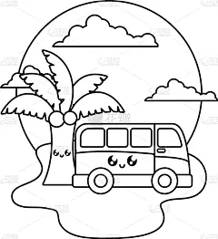 海滩,鸡尾酒,可爱,棕榈树,面包车,夏天,古老的,愉悦,旅途,复古
