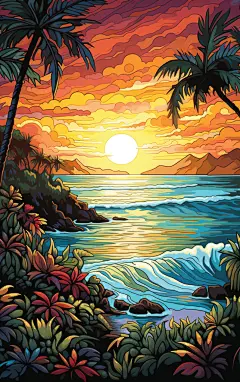 海边风景壁纸素材图AI图