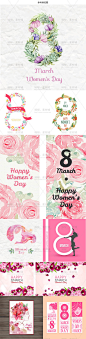 小清新花朵三八妇女节38节日EPS矢量卡片海报设计素材AI234含字体-淘宝网