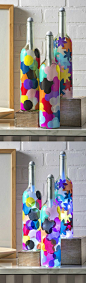 If you love wine bottle crafts, these lanterns are easy to make with tissue paper and Mod Podge. The bottle lights are easy to install and make the project!: 