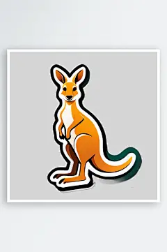 童趣袋鼠卡通插画装饰贴纸-众图网