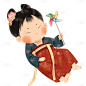 中国风古代元素贴纸风车女孩