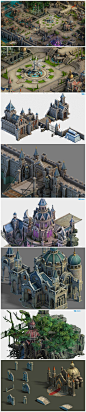战天堂地图 2.5D游戏地图 三转二地图PSD 欧式魔幻风游戏主城场景高模素材MAX源文件 3D素材 游戏美术资源