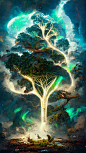 其中包括图片：YGGDRASIL Concept Art - Tree of Life Imagination with Mj-AI, Abderrezak Bouhedda