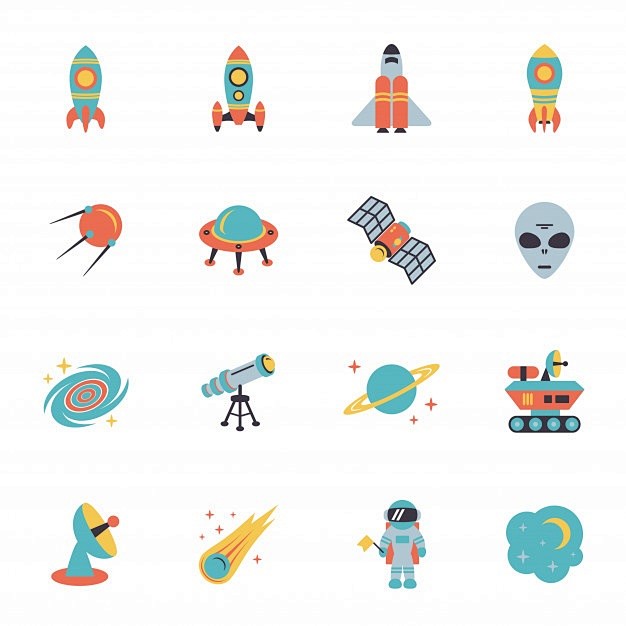 Space icons set Free...