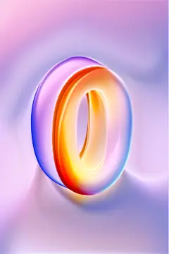3D渐变透明玻璃立体数字0元素
