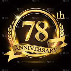 78周年金婚纪念，
带有花环和丝带，月桂花环矢量设计。
