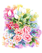 植物　花水彩画イラスト　カラーやバラなど晩夏のブーケ