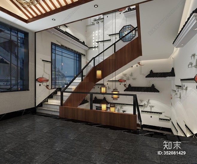 新中式楼梯间3D模型下载【ID:3520...
