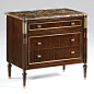 847 Fiore Chest : Empire style three drawer chest with palissander veneer, solid mahogany legs,

brown Emperador marble top and lightly antiqued brass hardware and trim;

29½" w. x 17½" d. x 27½" h. Hand made in Italy.