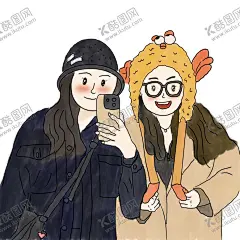 双人卡通头像 【酷图网】手绘,女孩,头像,插画,卡通,双人头像,两个女孩,自拍,逛街