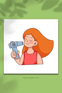 大气女性吹干头部护理元素插画设计