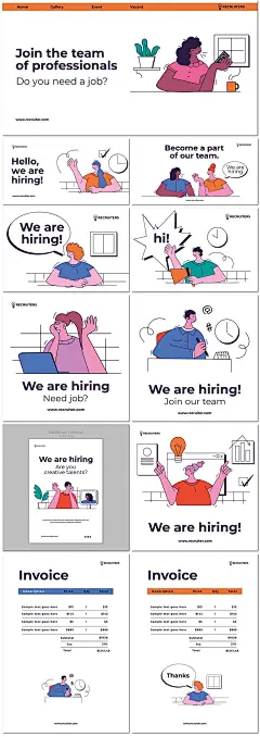 大气现代青年招聘人力资源办插画插图新媒体图文海报素材设计模板-淘宝网