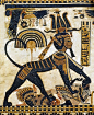 Tutankhamun represented as a sphinx, crushing the bodies of Egypt’s enemies.: 