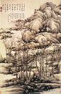  清 龚贤 《木叶丹黄图》】轴，纸本，99.5×64.8cm，上海博物馆藏。