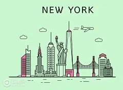 美国纽约 手绘建筑 现代建筑 建筑插图插画设计AI-风光建筑-插画图形素材-酷图网