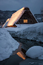 Winter night in Historic Villages of Shirakawa-go, Gifu, Japan