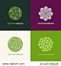Vector set of abstract green logo design templates - emblems for holistic medicine centers, yoga classes, natural and organic food products and packaging - circles made with leaves and flowers