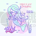 可爱的,请柬,海洋生命,庆生会,小美人鱼塑像,女婴,公主,小的,儿童,夏天