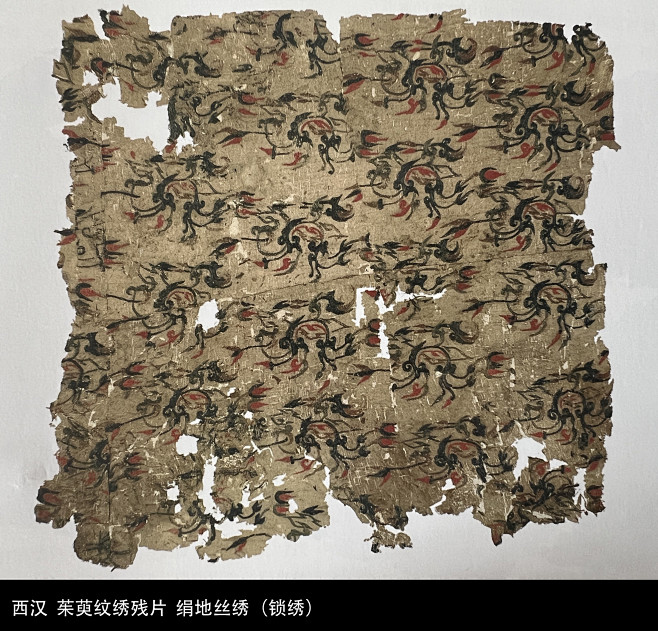 西汉 茱萸纹绣残片 绢地丝绣（锁绣）
