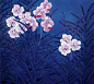 蒋采苹 工笔重彩画 《胡姬兰》 --- 重彩画古称“丹青”，经周、春秋、秦汉、唐都很辉煌，时间跨度为一千多年。水墨画至宋元成为画坛主流，重彩画走入低谷，近三十年工笔重彩画开始复兴。蒋采苹的工笔花鸟画作品更能表达出她对艺术现代性的追求，营造一种超现实的空间意境。