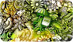 乱画,传单,春天,卡通,华丽的,动物手,贺卡,水彩画颜料,彩色背景