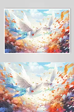 AI数字艺术展翅飞翔的和平鸽插画