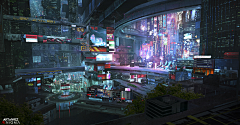 半抹灯芯采集到都市霓虹科幻美学,250 款赛博朋克场景插画