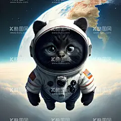 宇航员小猫  - 源文件下载【酷图网】宇航员,卡通,插画,太空,小动物,漫画,儿童画,小黑猫,猫